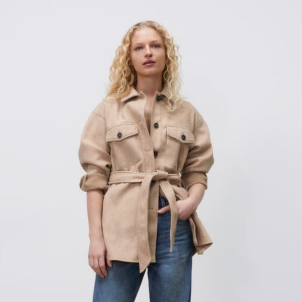 Soft Belted Overshirt Shacket Beige Medium